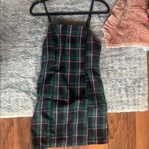 Elegant Black and Pink Plaid Mini Dress
